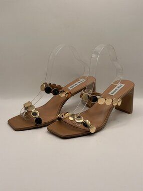 Steve Madden Women Tan Gold  Slide Heel Sandal Sz 10